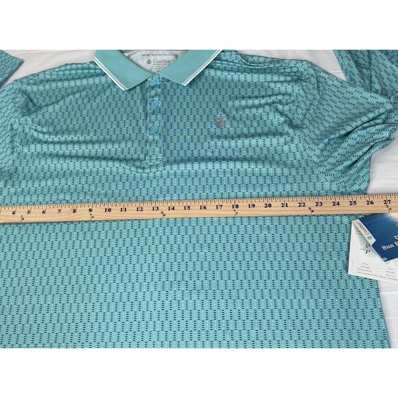 NWT Coolibar Erodym LS Golf Polo Shirt Mens 2XL Teal Graphic AOP Stretch UPF 50+ - Picture 13 of 15